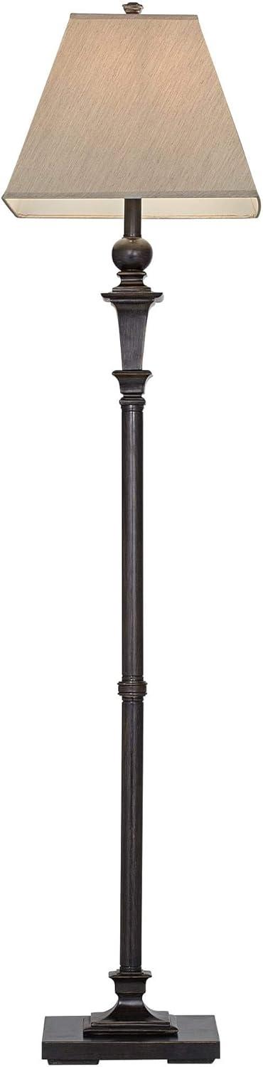 Regency Hill Traditional Floor Lamp 59" Tall Italian Bronze Taupe Faux Silk Square Hardback Shade for Living Room Reading Bedroom Office