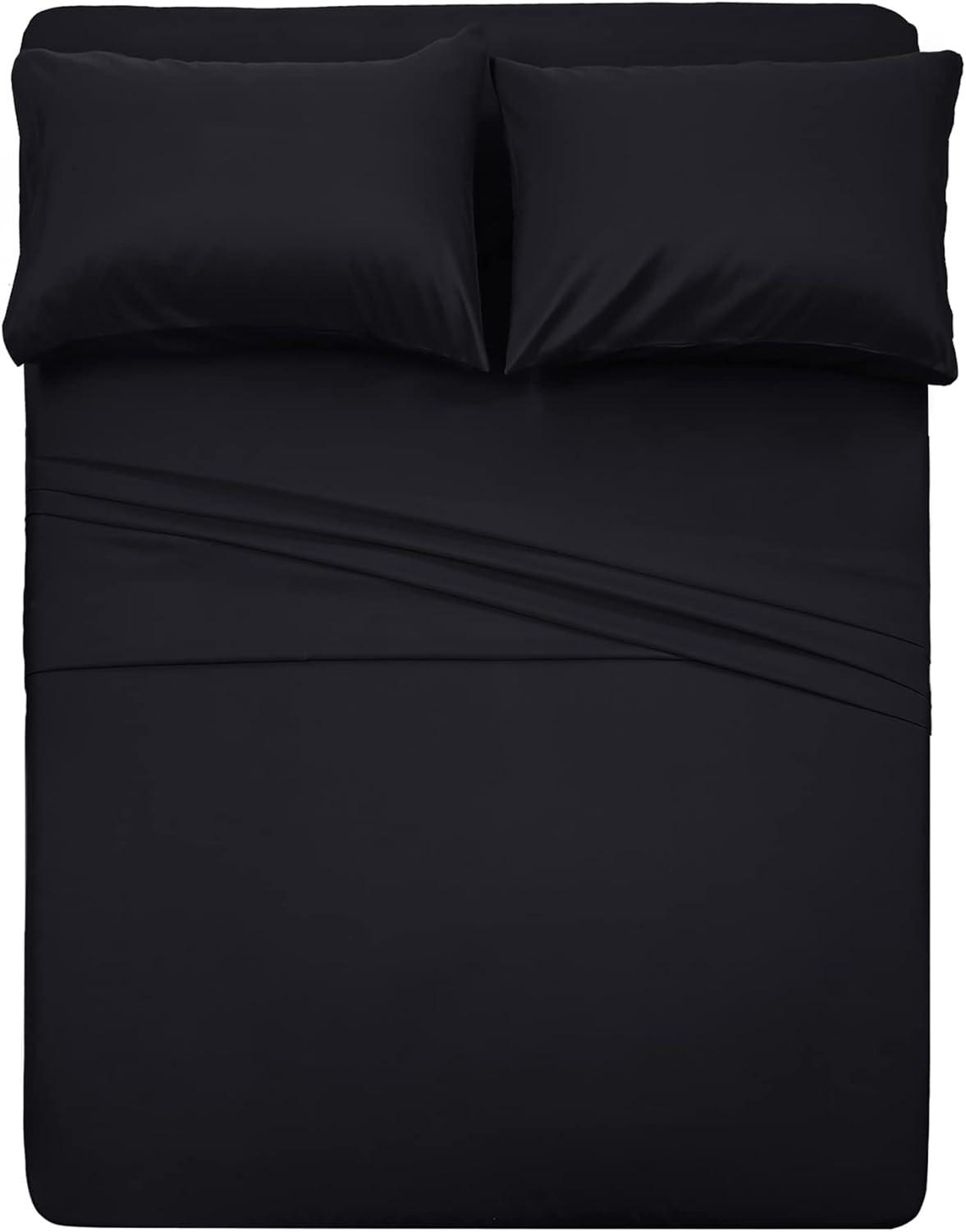 Full Black Microfiber 4-Piece Solid Sheet Set