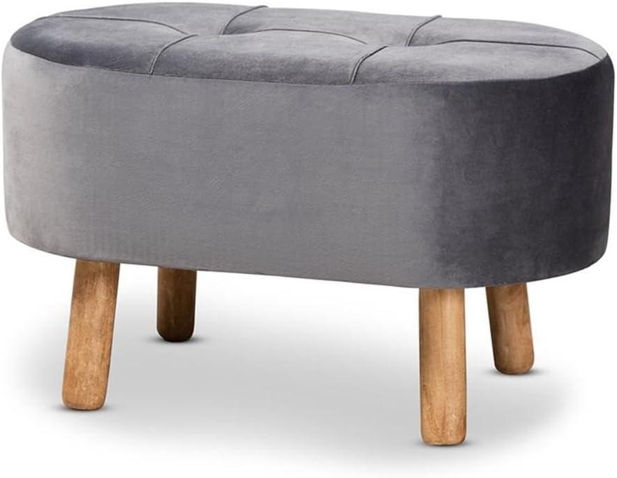 Simone Velvet Upholstered Wood Ottoman Gray/Natural - Baxton Studio