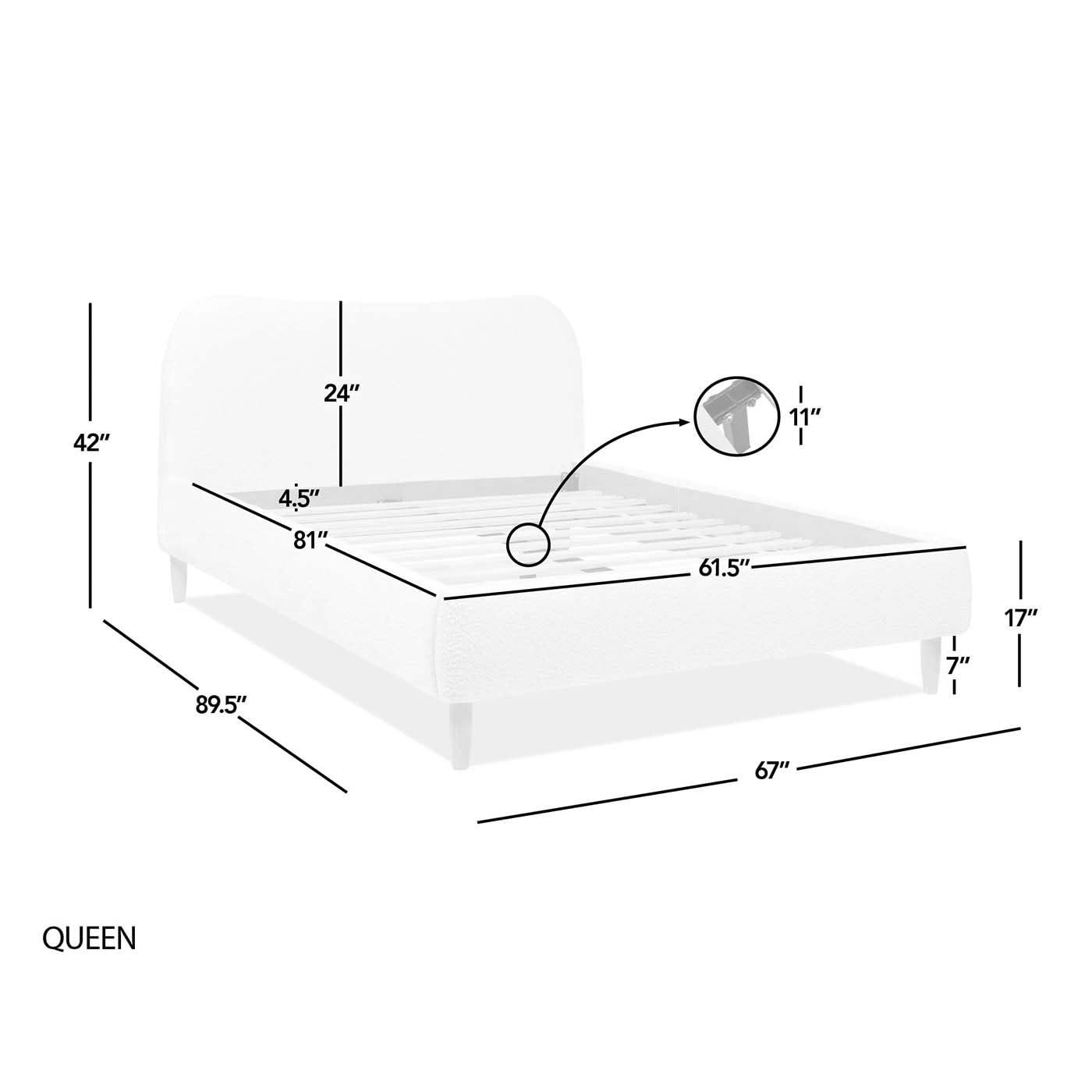 Jennifer Taylor Home Roman Curved Headboard Upholstered Platform Bed, Queen, Ivory White Boucle