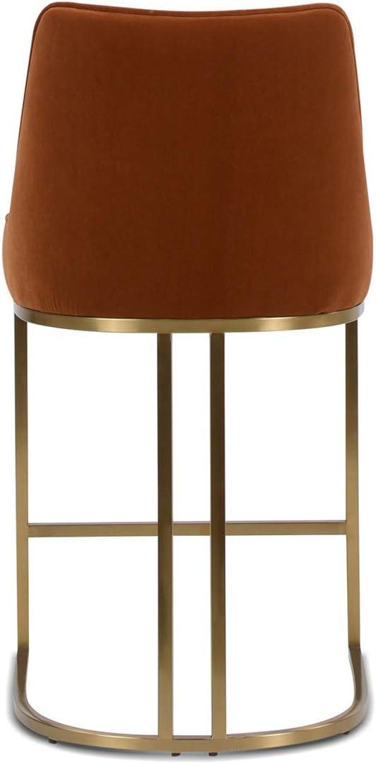 Maddie 27" Modern Glam Gold Base Counter Height Bar Stool Burnt Orange Velvet