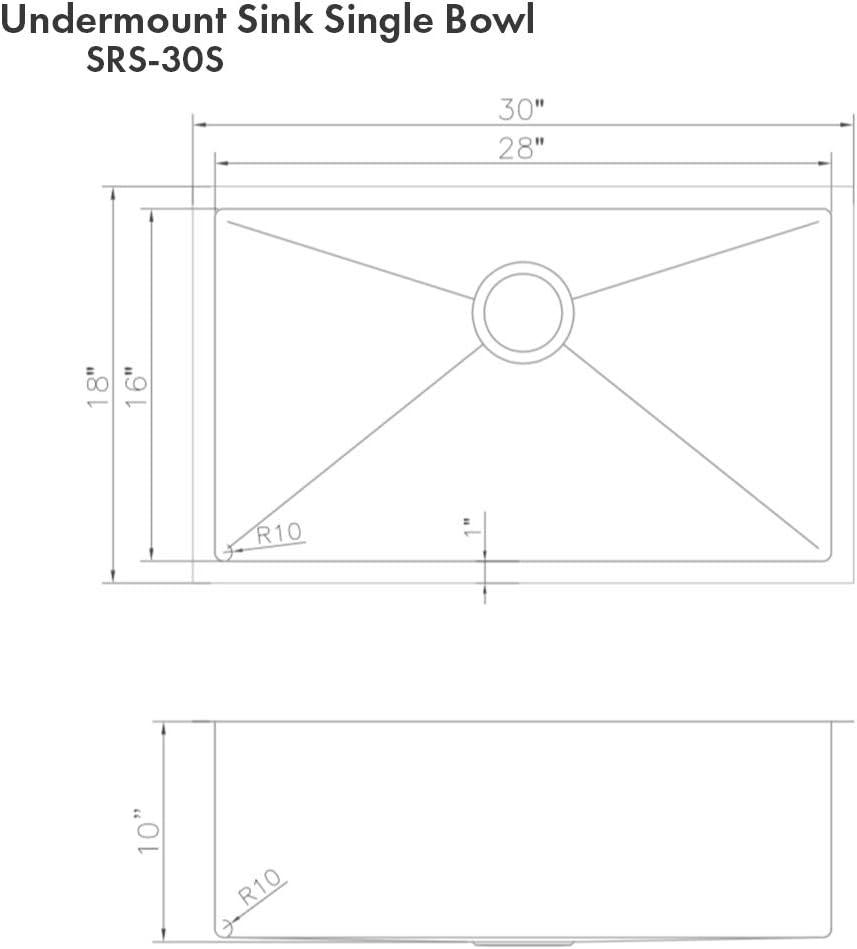 ZLINE 30 in. Meribel Undermount Single Bowl Satin Stainless Steel Kitchen Sink with Bottom Grid (SRS-30S)