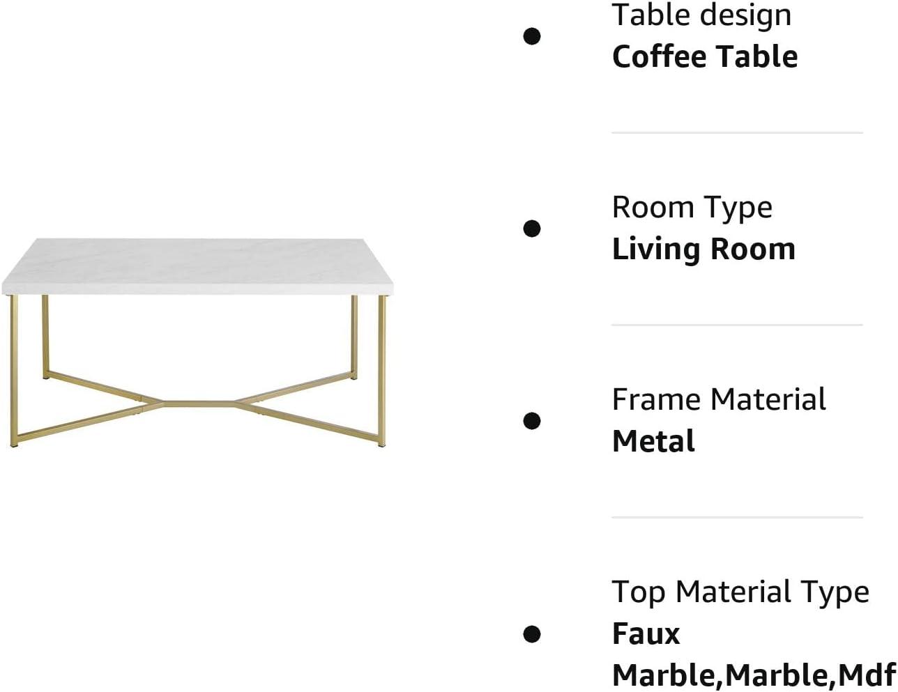 Walker Edison Rectangle Modern Faux Marble and Metal Coffee Table in White/Gold