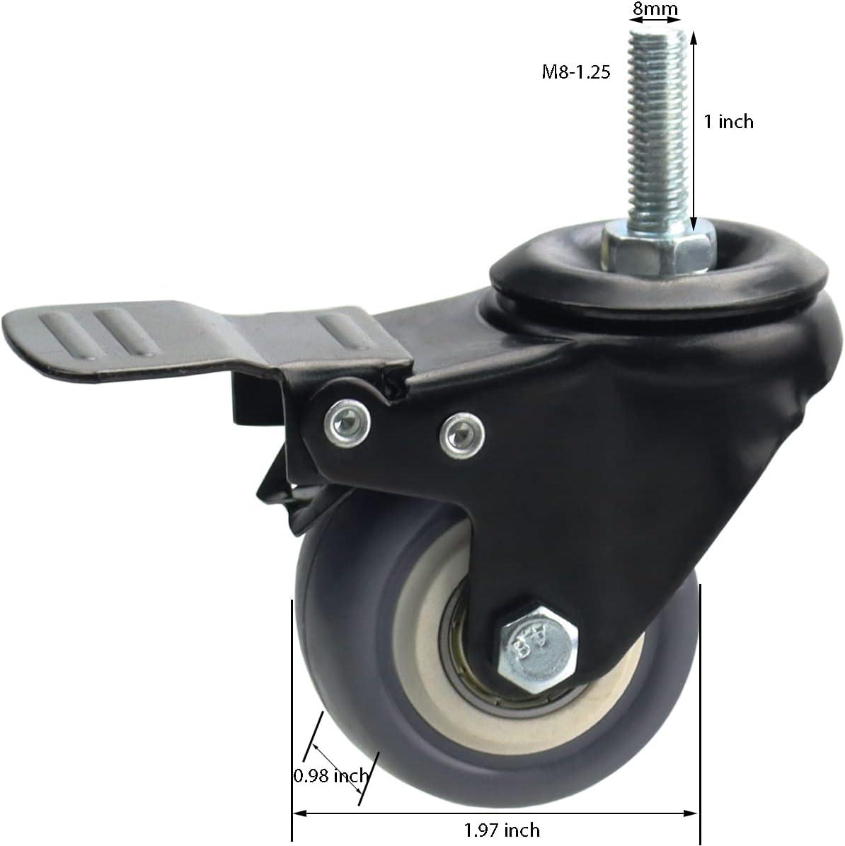 2-Inch Black Steel and PU Swivel Caster Wheels Set with Double Lock Mechanism