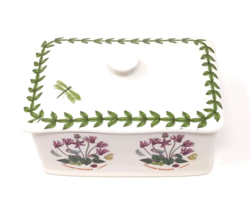 Portmeirion Botanic Garden 6" Butter Keeper with Knob Lid, Assorted Floral Motifs, Porcelain Butter Dish, Elegant Kitchen Storage Solution