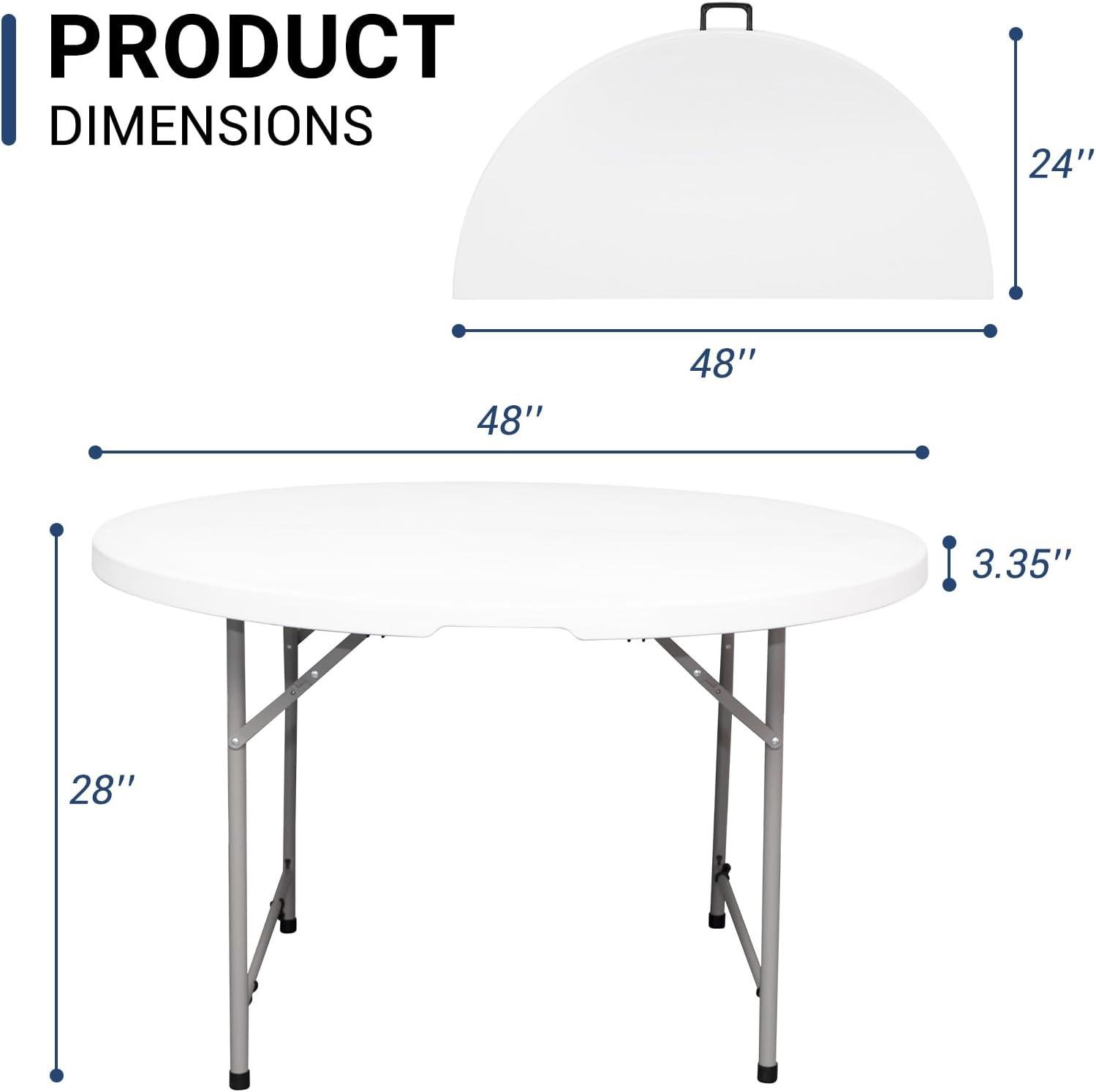 48-Inch White Round Folding Table with Steel Legs