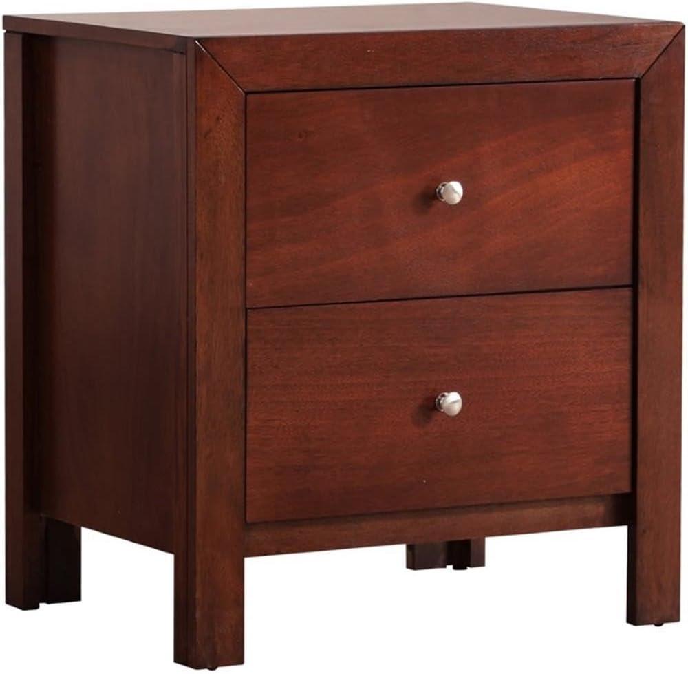 Cherry Wood 2-Drawer Nightstand with Silver Knobs