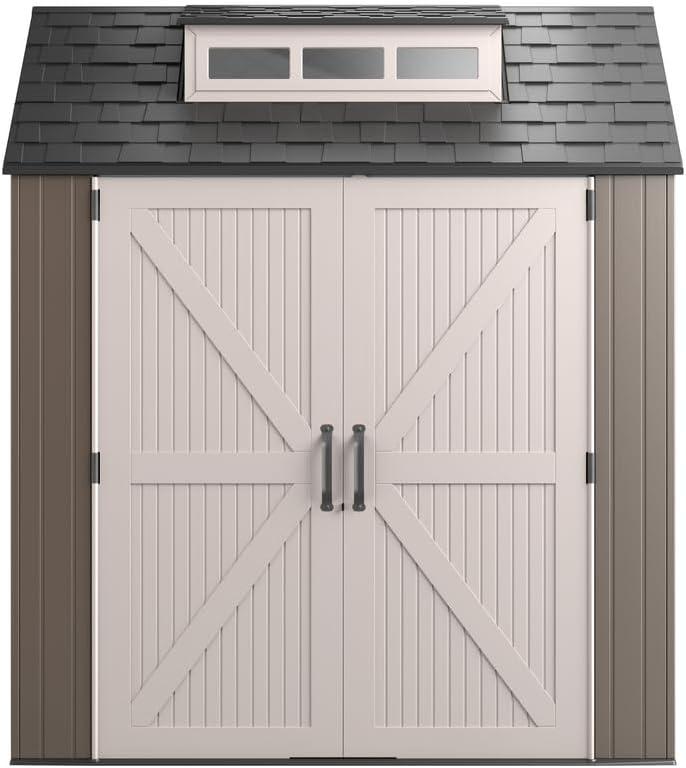 Brown Resin Medium Outdoor Storage Shed with Windows, 7 x 7 ft