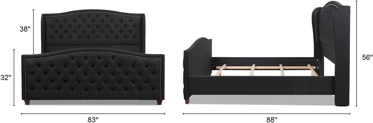 Marcella Tufted Wingback King Bed Jet Black