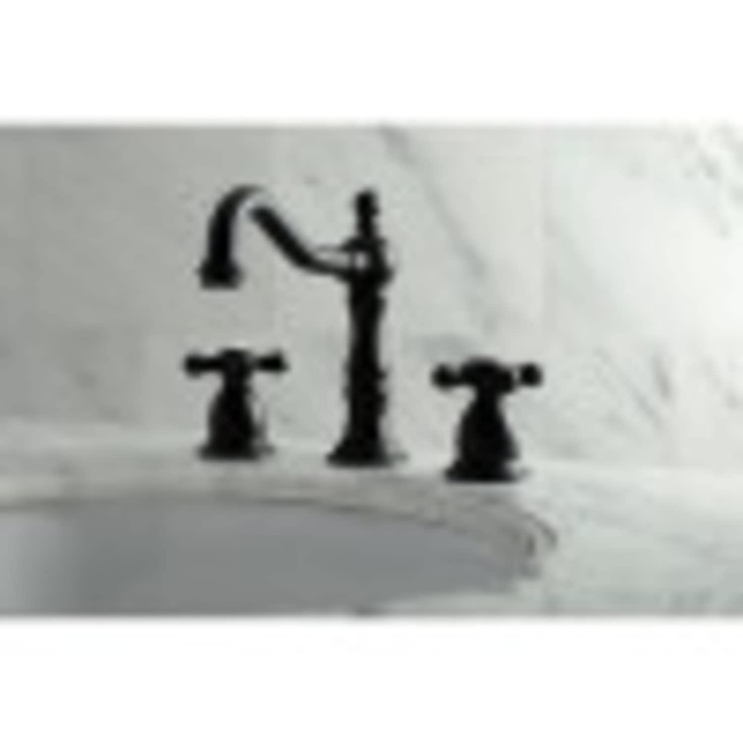 Kingston Brass Heritage Two-Handle 3-Hole Deck Mount Widespread Bathroom Faucet with Brass Pop-Up Drain