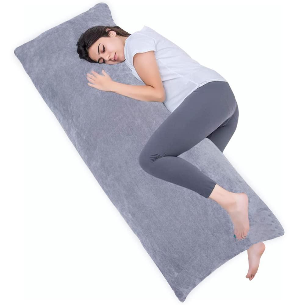 Full Body Pillow for Adults, Long Sleeping, Big Pillows Bed, Firm Large with Velvet Cover, 20x54 Inches (Dark Grey)