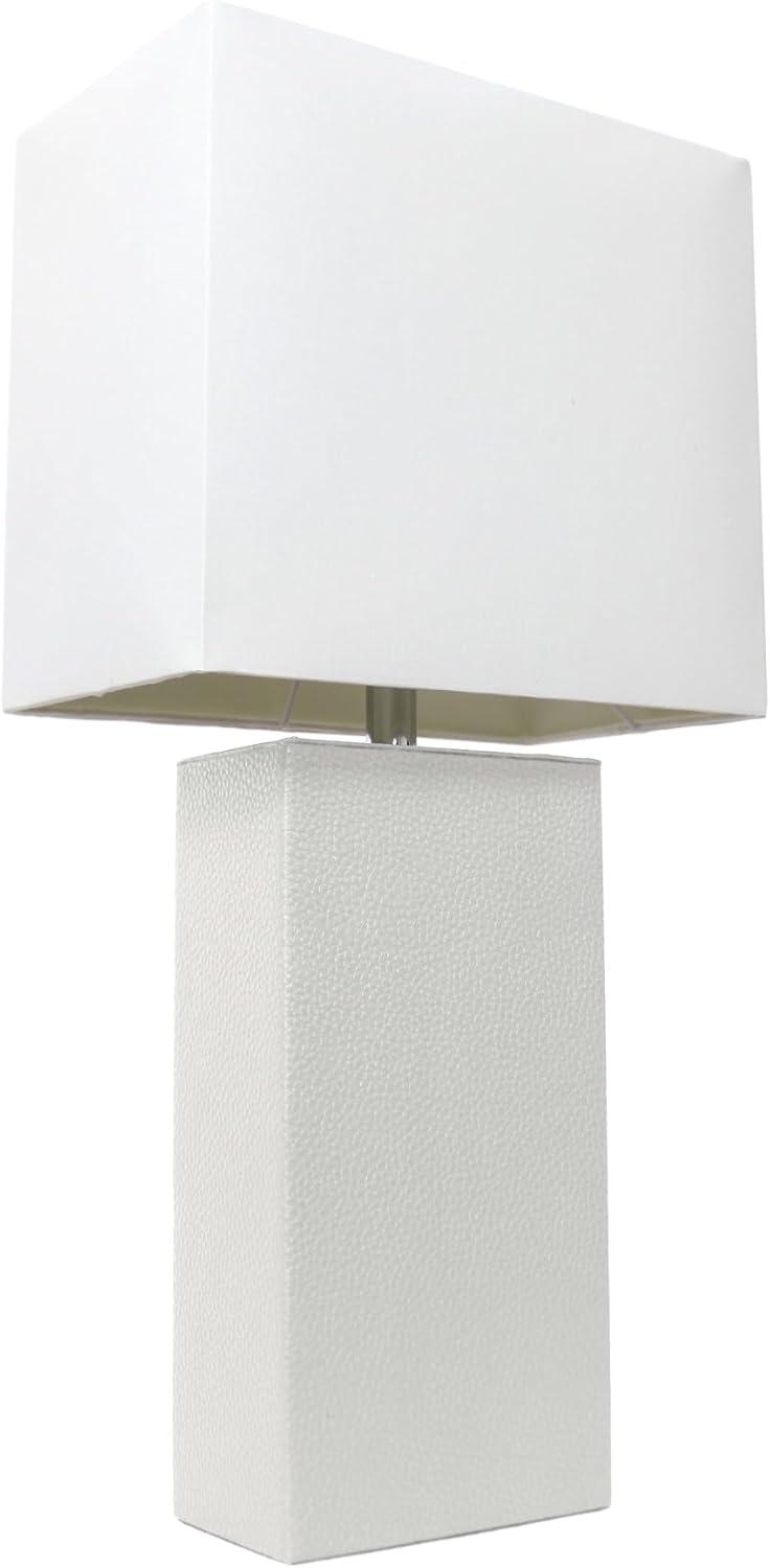 Elegant Designs Modern Leather Table Lamp with White Fabric Shade