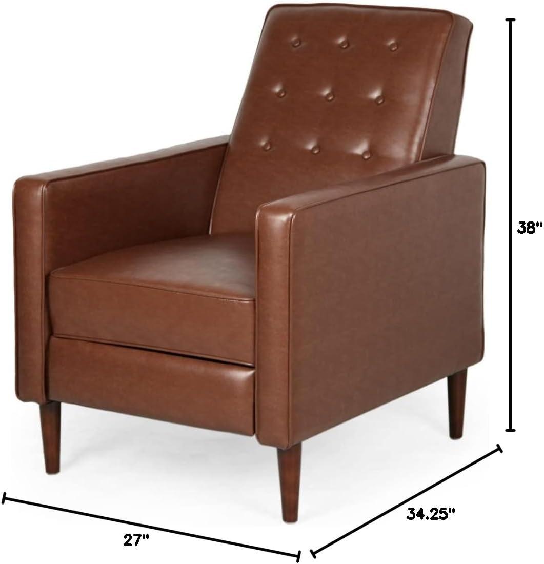 Christopher Knight Home Mervynn Mid-Century Modern Button Tufted Recliner Cognac Brown/Dark Espresso: Faux Leather Upholstery, Plywood Frame