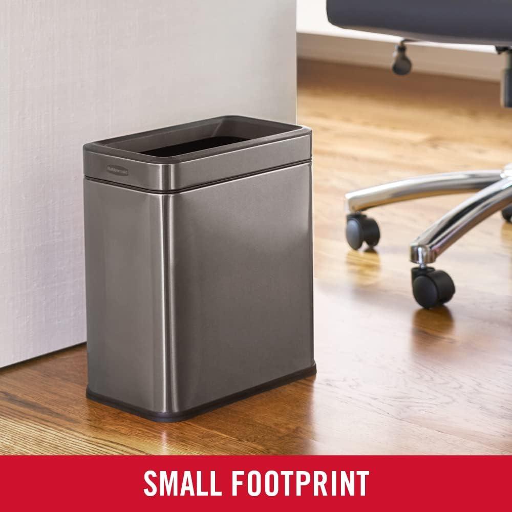 Rubbermaid Stainless Steel Wastebasket, 2.6-Gallon, Charcoal, Trash Can fits Under Desk for Home/Office/Bathroom Open Top