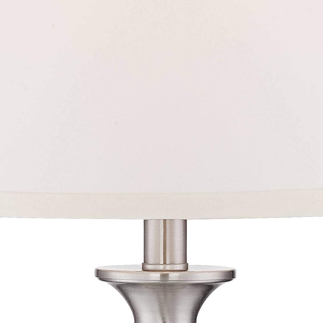 Regency Hill Blair Traditional Table Lamps 25" High Set of 2 Brushed Nickel White Drum Shade for Bedroom Living Room Bedside Nightstand Office Family