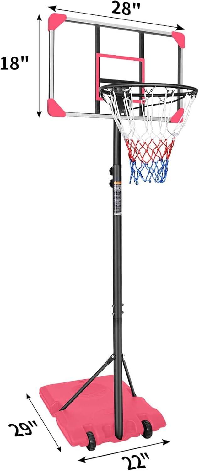 Pink Adjustable Portable Basketball Hoop with Polycarbonate Backboard