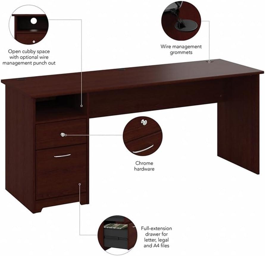 Bush Furniture Cabot 72" Computer Desk with Storage, Harvest Cherry