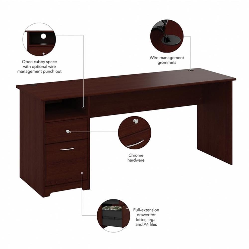 Bush Furniture Cabot 72" Computer Desk with Storage, Harvest Cherry
