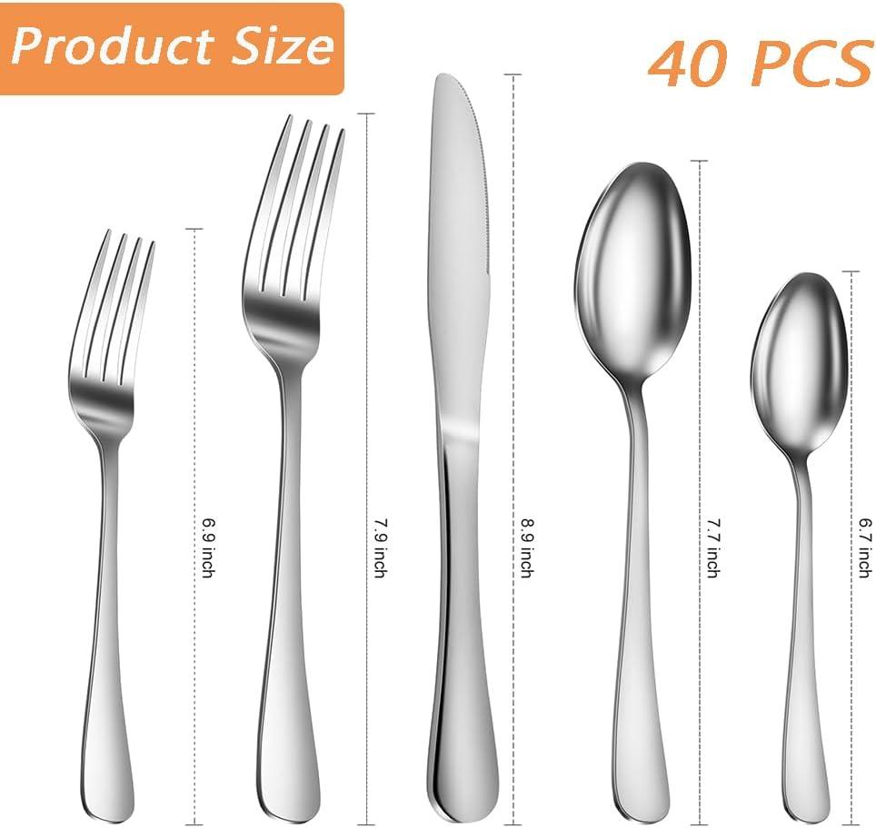 40-Piece Polished Stainless Steel Flatware Set for 8