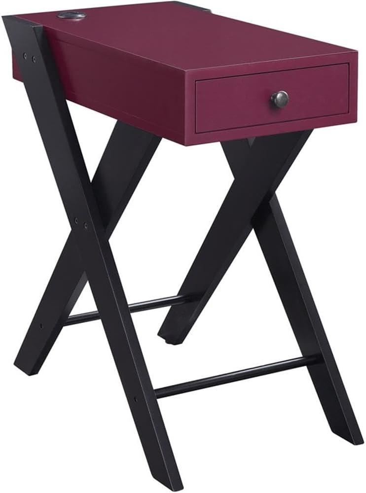 Fierce Side Table with USB Charging Dock Burgundy/Black - Acme Furniture: Living Room, Pullout Drawer, MDF