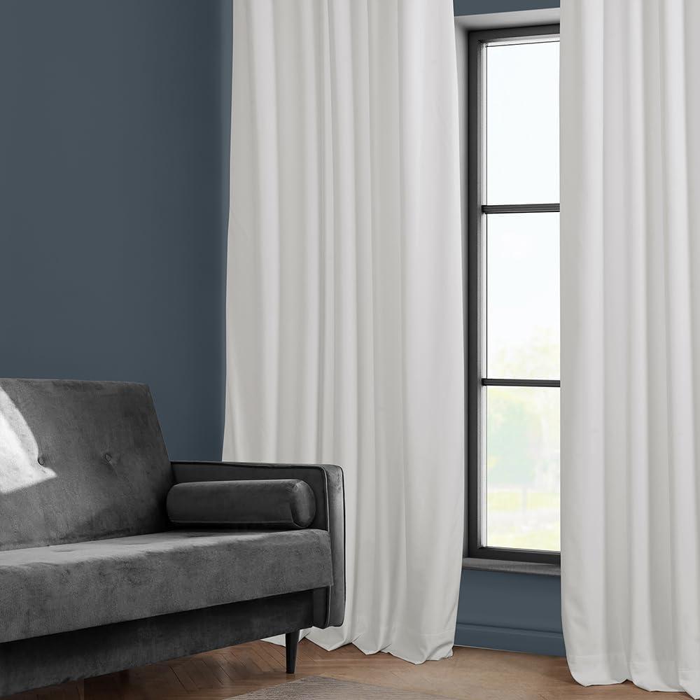 Pillow White Velvet Rod Pocket Room Darkening Curtain - 50 in. W x 108 in. L Single Panel Window Velvet Curtain