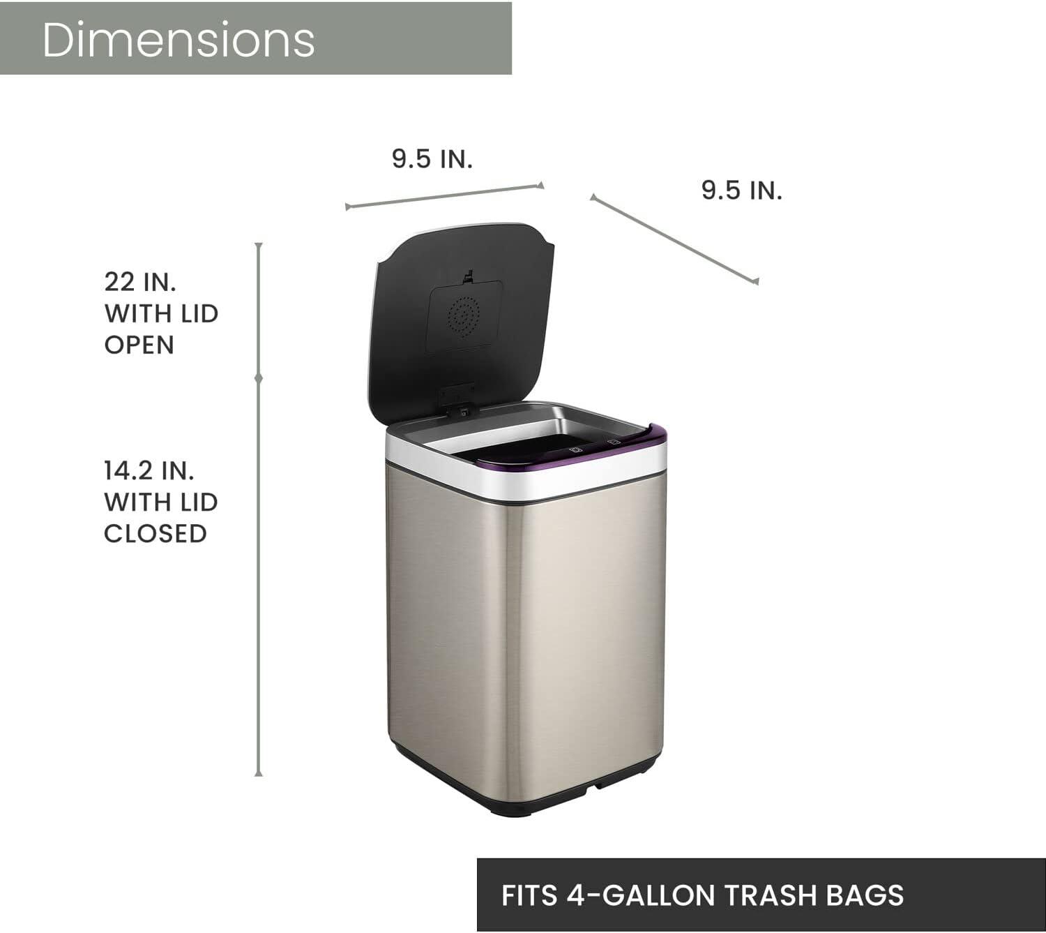 Hanover 10-Liter Stainless Steel Touchless Trash Can with Sensor Lid