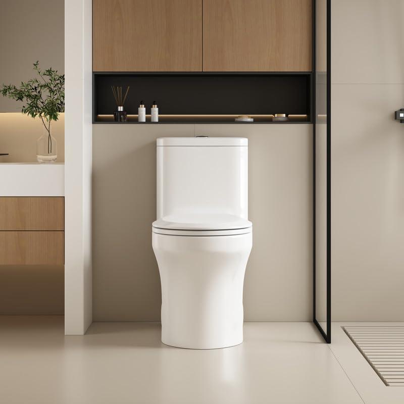 Albriya A1854 One Piece Toilet, Modern Elongated Toilet Power Dual Flush 1.1/1.6 GPF with Comfortable Chair Seat ADA Height 16 1/4’’ for Bathroom, 12’’ Rough-In, MaP 1000g, Grey