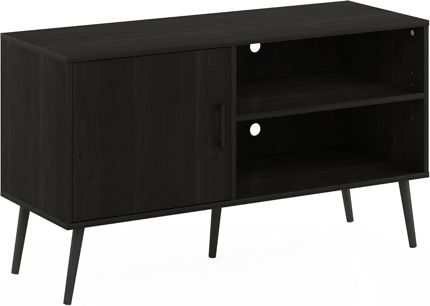 Espresso Mid-Century TV Stand with Cabinet and Shelves