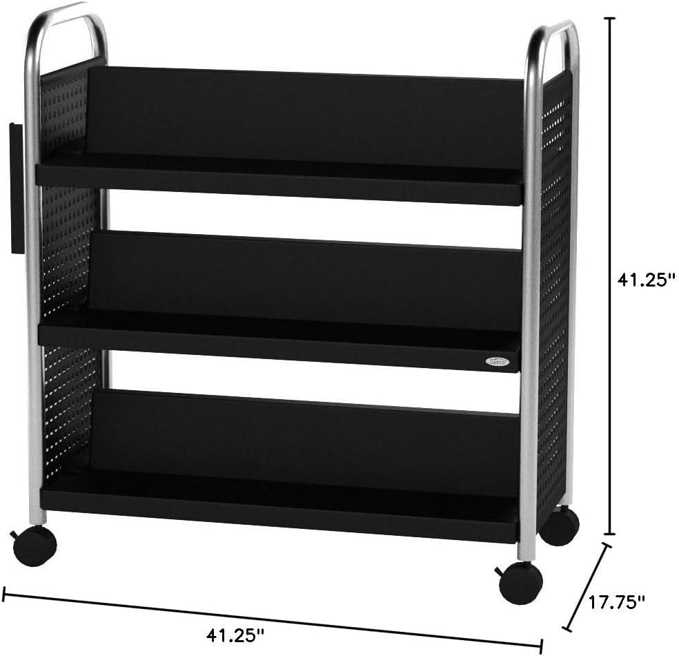 Safco Black Double-Sided Steel Book Cart with 6 Shelves