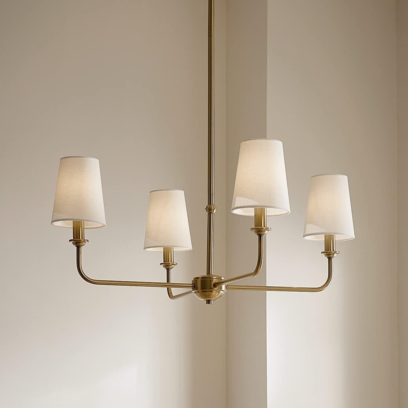 Brushed Brass 4-Light Mini Chandelier with Fabric Shades