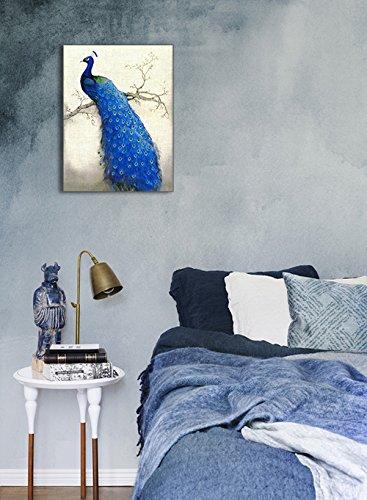 Peacock Wall Art Decor for Bedroom, PIY Beautiful Oil Painting Canvas Prints, Elegant Proud Peacock on Beige Pictures (Waterproof Artwork, Ready to Hang, 16x12)