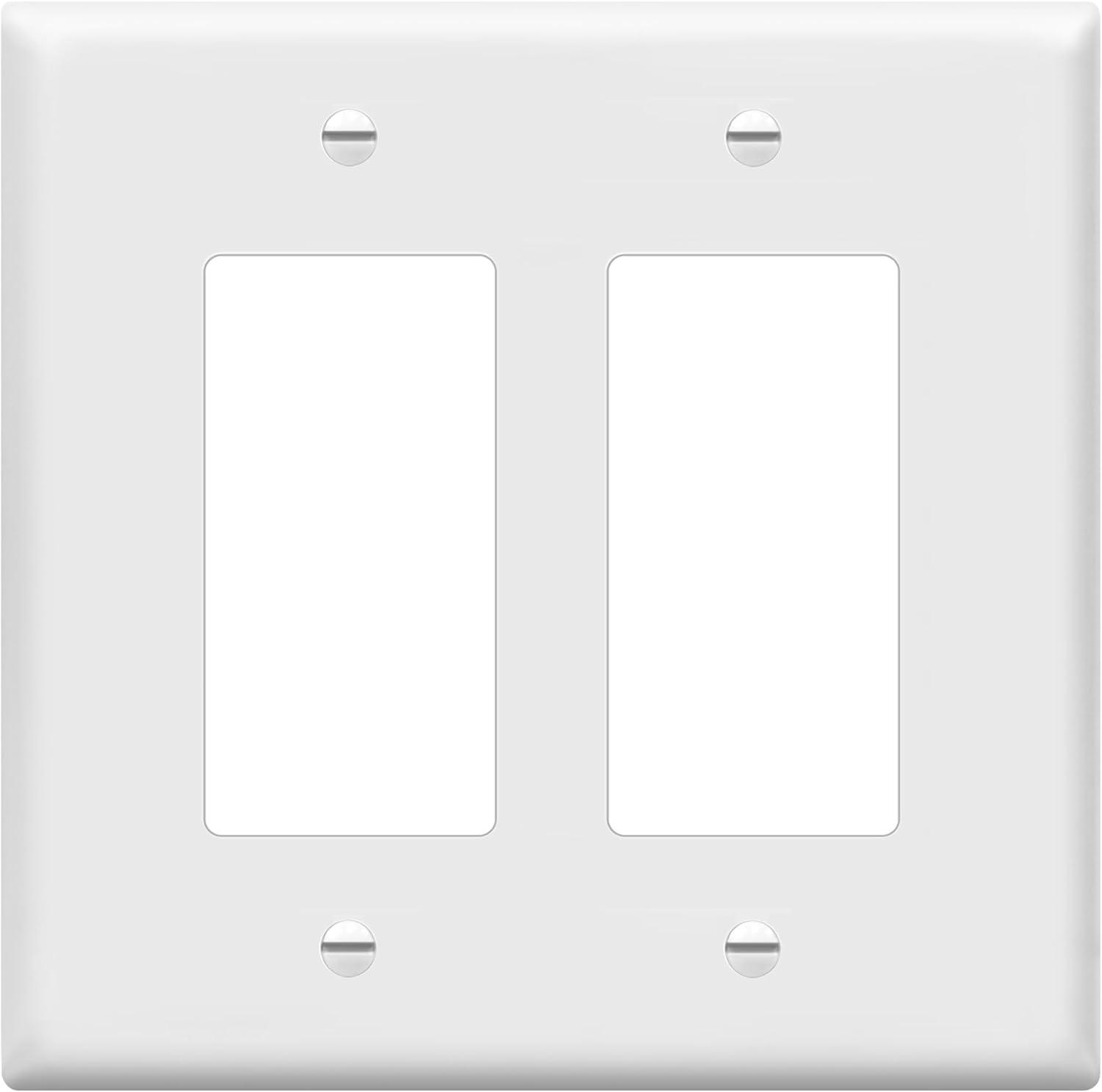 ENERLITES Decorator Light Switch or Receptacle Outlet Wall Plate, Mid-Size 2-Gang 4.88" x 4.92", Polycarbonate Thermoplastic, UL Listed, 8832M-W, White