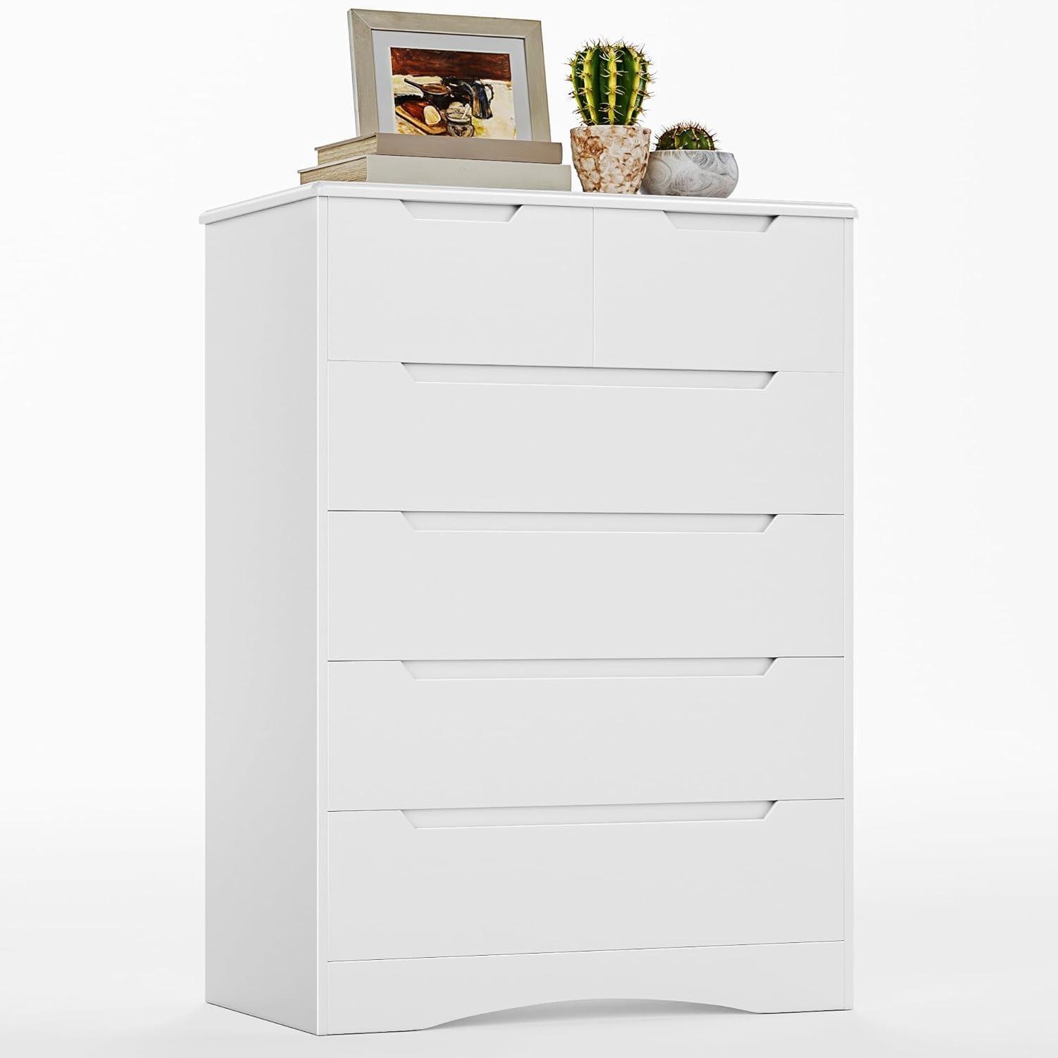 White Vertical 6-Drawer Dresser with Soft Close