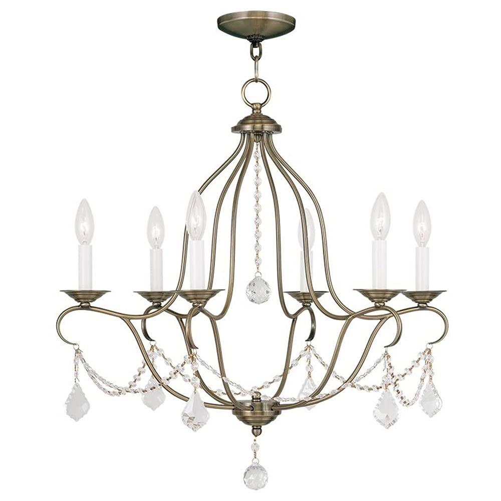 Livex Lighting 6426-01 Chesterfield 6 Light Chandelier, Antique Brass