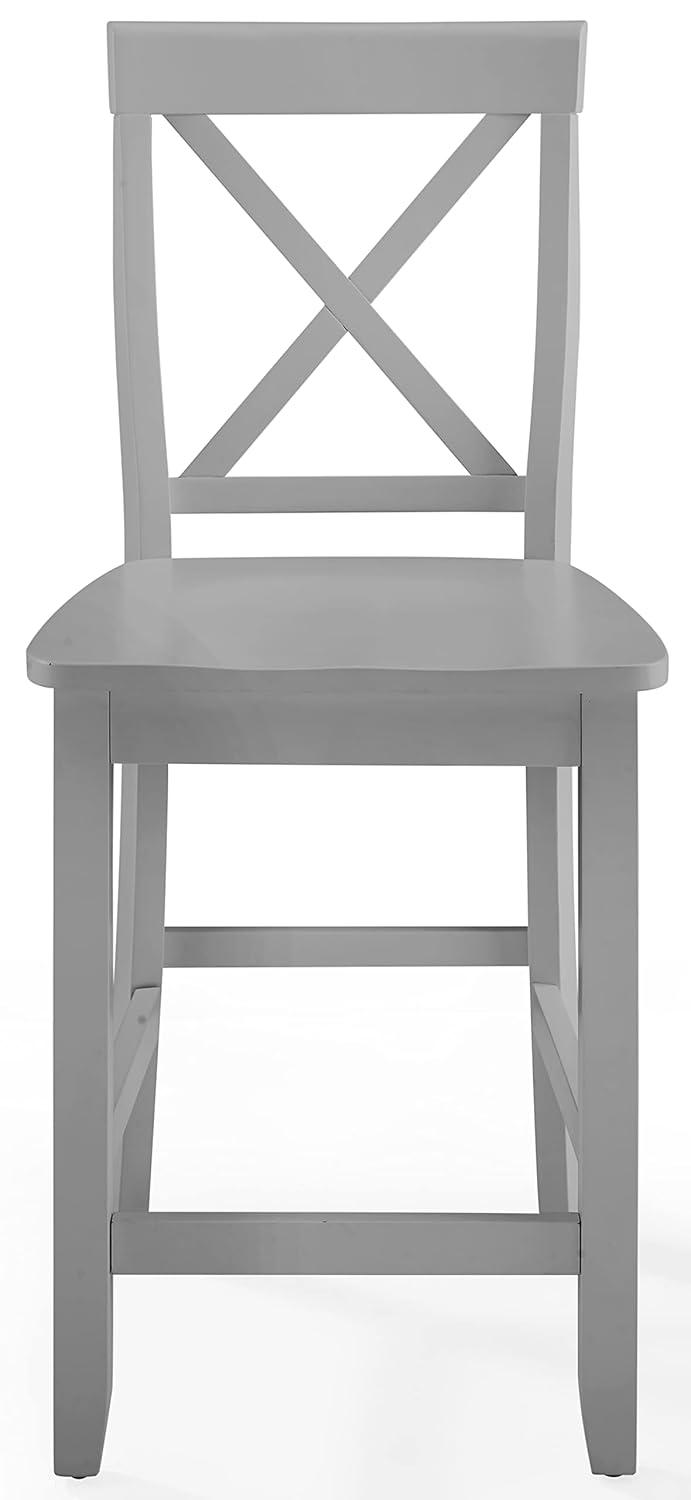 2pc X-Back Counter Height Barstools Gray - Crosley: Rubberwood Frame, 24" Seat Height