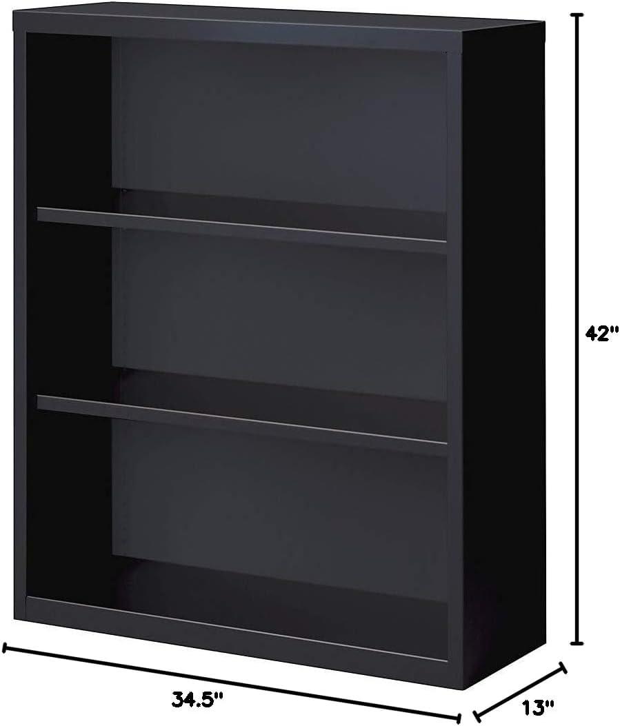 Lorell Steel Bookcase 3-Shelf 34-1/2"x12-5/8"x42" Black 41285