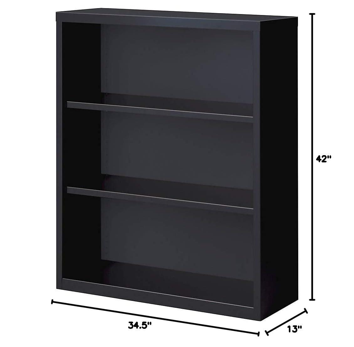 Lorell Steel Bookcase 3-Shelf 34-1/2"x12-5/8"x42" Black 41285