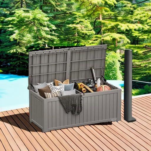 East Oak 150 gal Waterproof Resin Deck Box Gray: Weather & Wind-Resistant, 53.35 lbs, Easy No-Tool Assembly