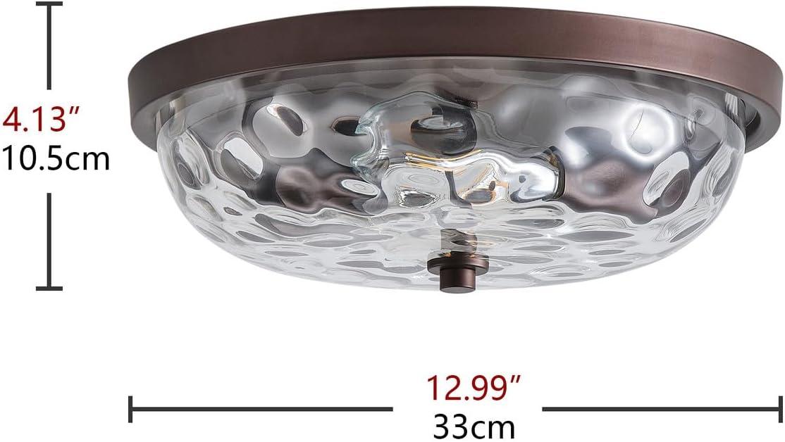 Aiwen Modern 12.99 in 2 Light Close to Ceiling Lights Farmhouse Oil Rubbed Bronze Flush Mount Ceiling Light Fixture with Water Ripple Glass Shade for Bedroom Hallway E26