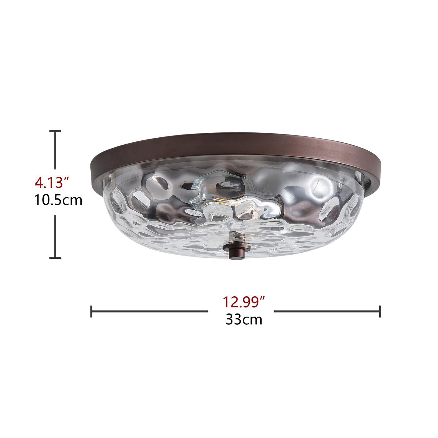 Aiwen Modern 12.99 in 2 Light Close to Ceiling Lights Farmhouse Oil Rubbed Bronze Flush Mount Ceiling Light Fixture with Water Ripple Glass Shade for Bedroom Hallway E26