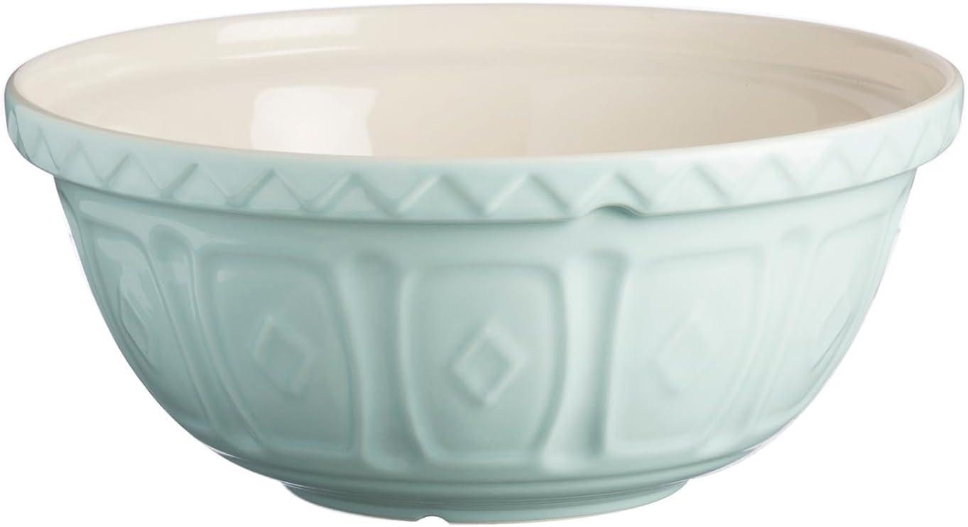 Powder Blue Ceramic Mixing Bowl with Textured Pattern, 2.25 Quart