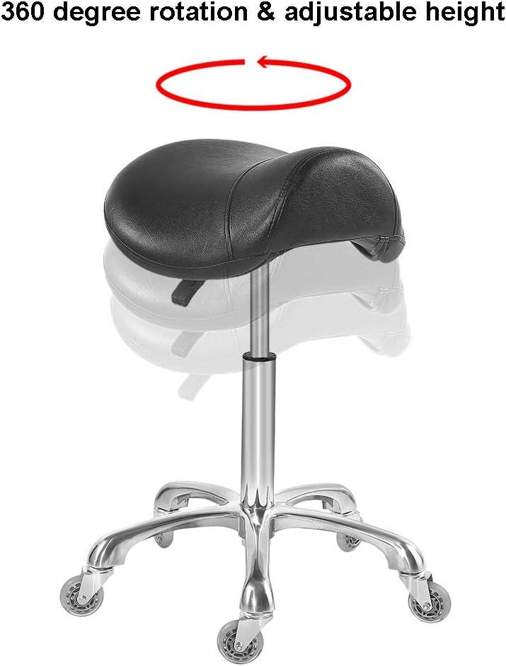 Antlu Saddle Stool Rolling Chair for Medical Massage Salon Kitchen Spa Drafting,Adjustable Hydraulic Stool with Wheels (Without Backrest, Black)