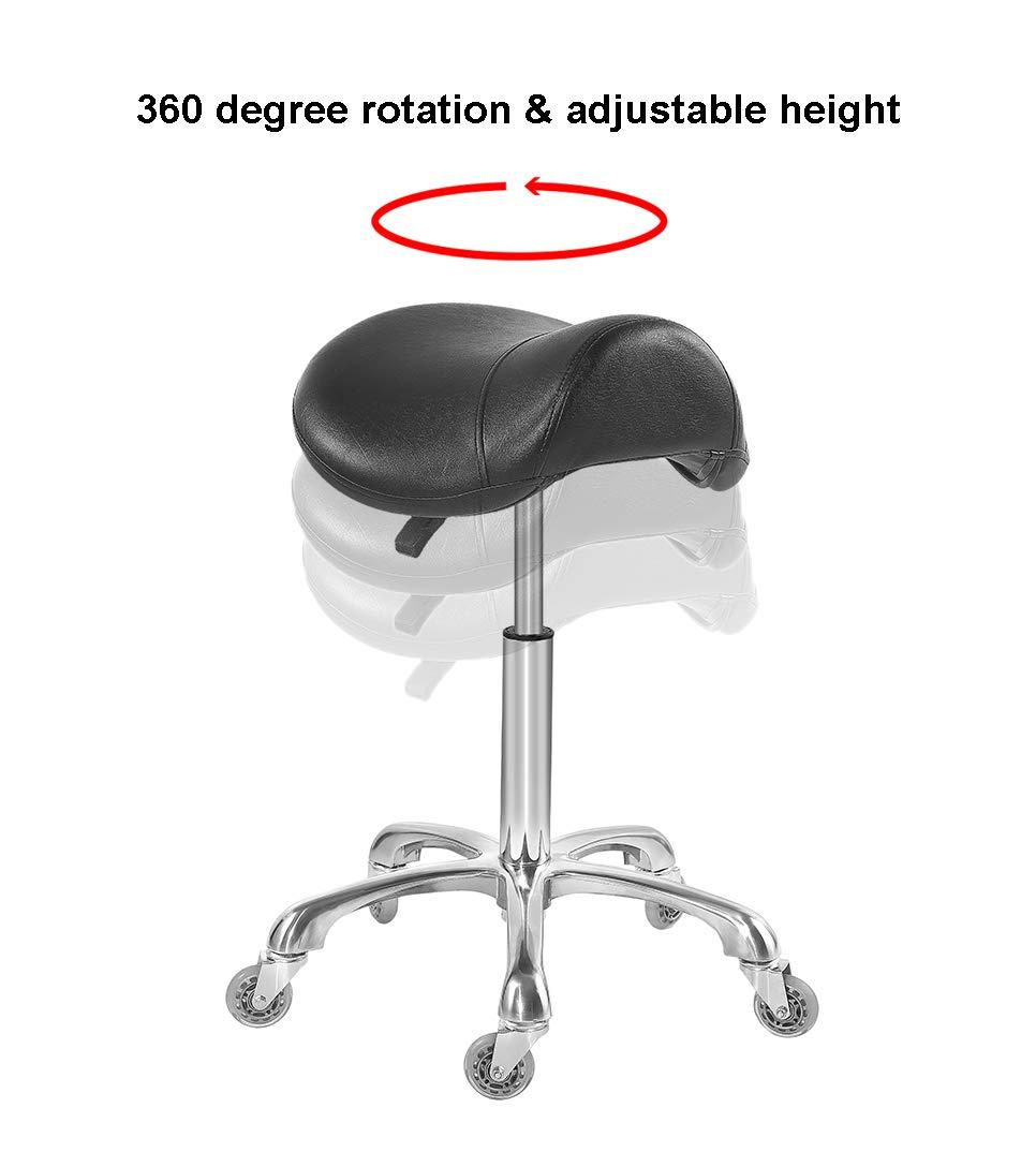 Antlu Saddle Stool Rolling Chair for Medical Massage Salon Kitchen Spa Drafting,Adjustable Hydraulic Stool with Wheels (Without Backrest, Black)