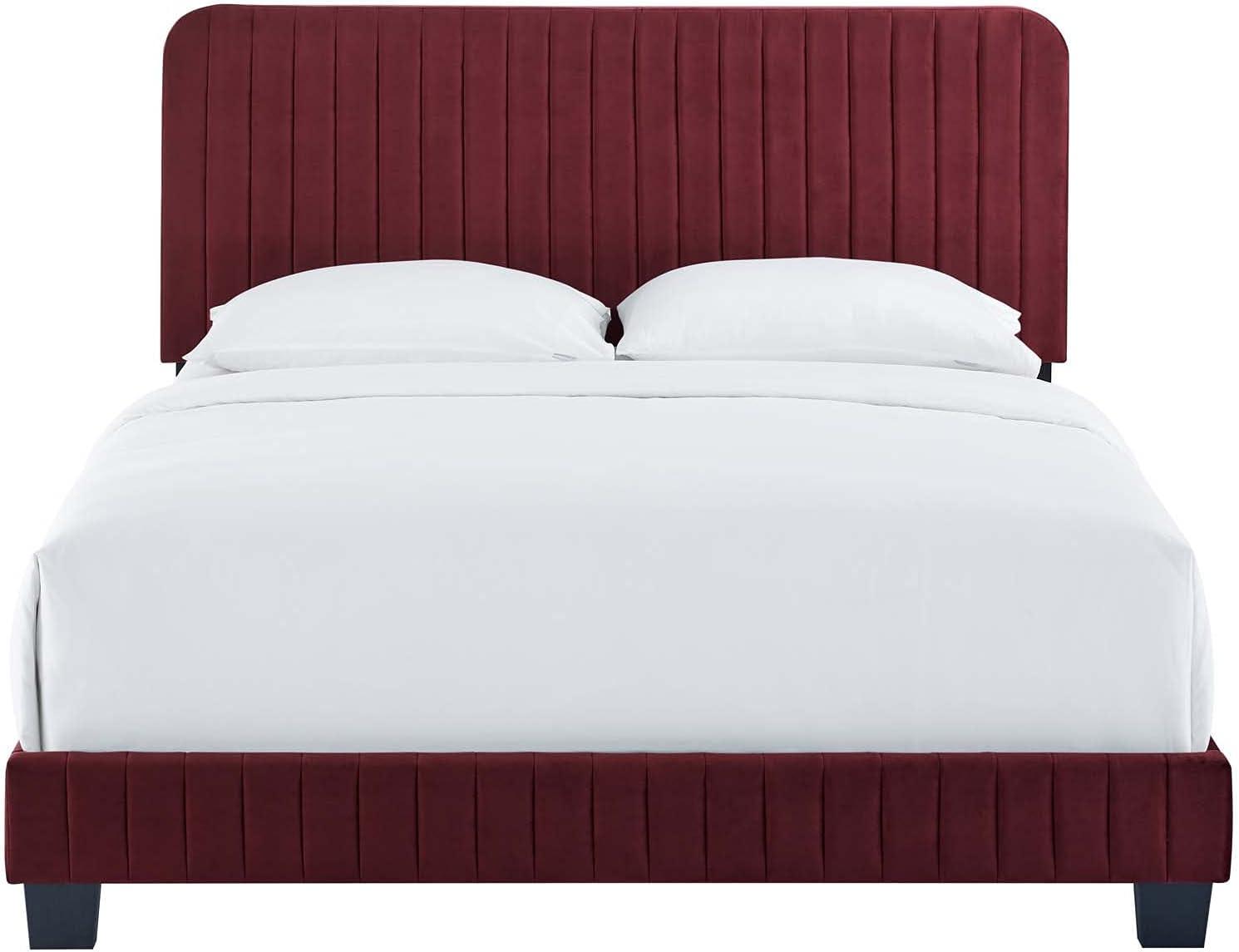 Modway Celine Channel Tufted Performance Velvet King Platform Bed in Maroon