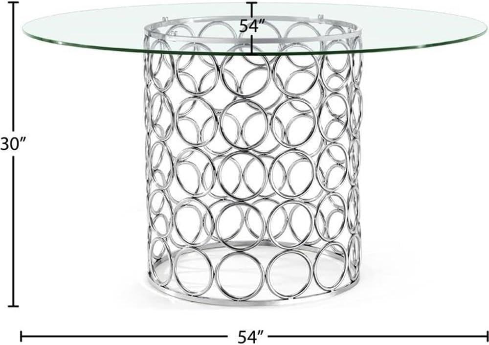 Meridian Furniture Opal Contemporary Glass Dining Table in Chrome