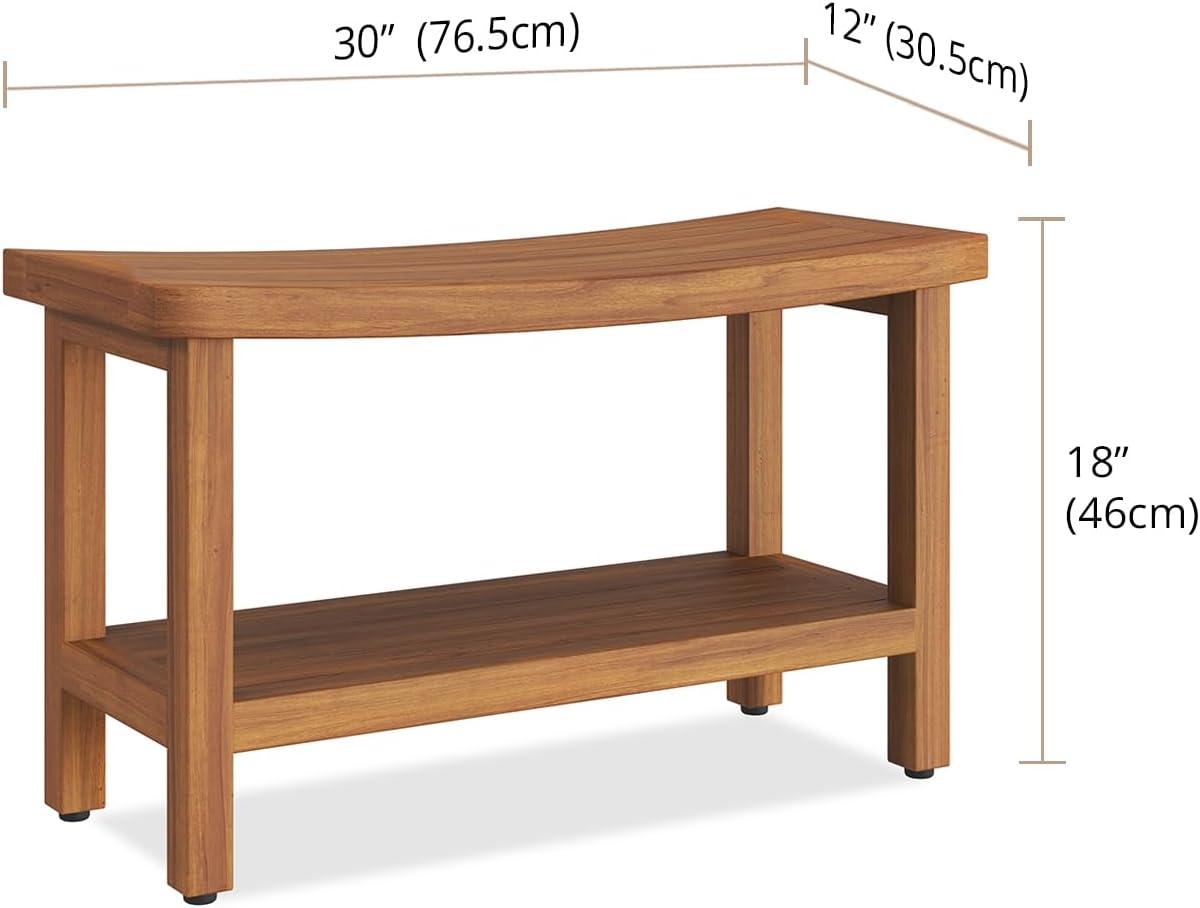 Sumba 30" Teak Shower Bench with Storage Shelf