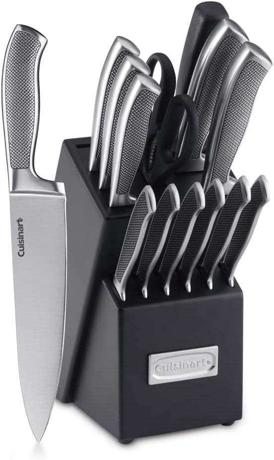 15-Piece Stainless Steel Knife Block Set with Ergonomic Handles