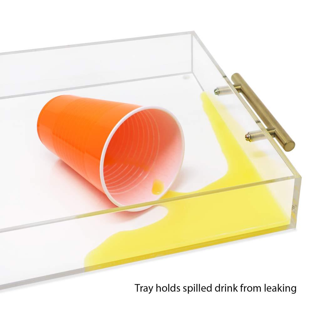 12"x12" Clear Acrylic Serving Tray with Golden Handles, Huge Capacity Sturdy Acrylic Tray for Coffee, Juice, Kitchen and Desk Organizer, Storage Tray (12"x12")
