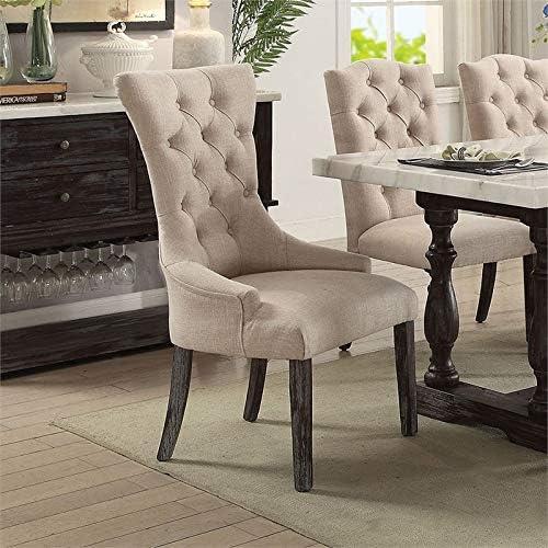 39 in. Gerardo Arm Chair, Beige Linen & Weathered Espresso - Set of 2