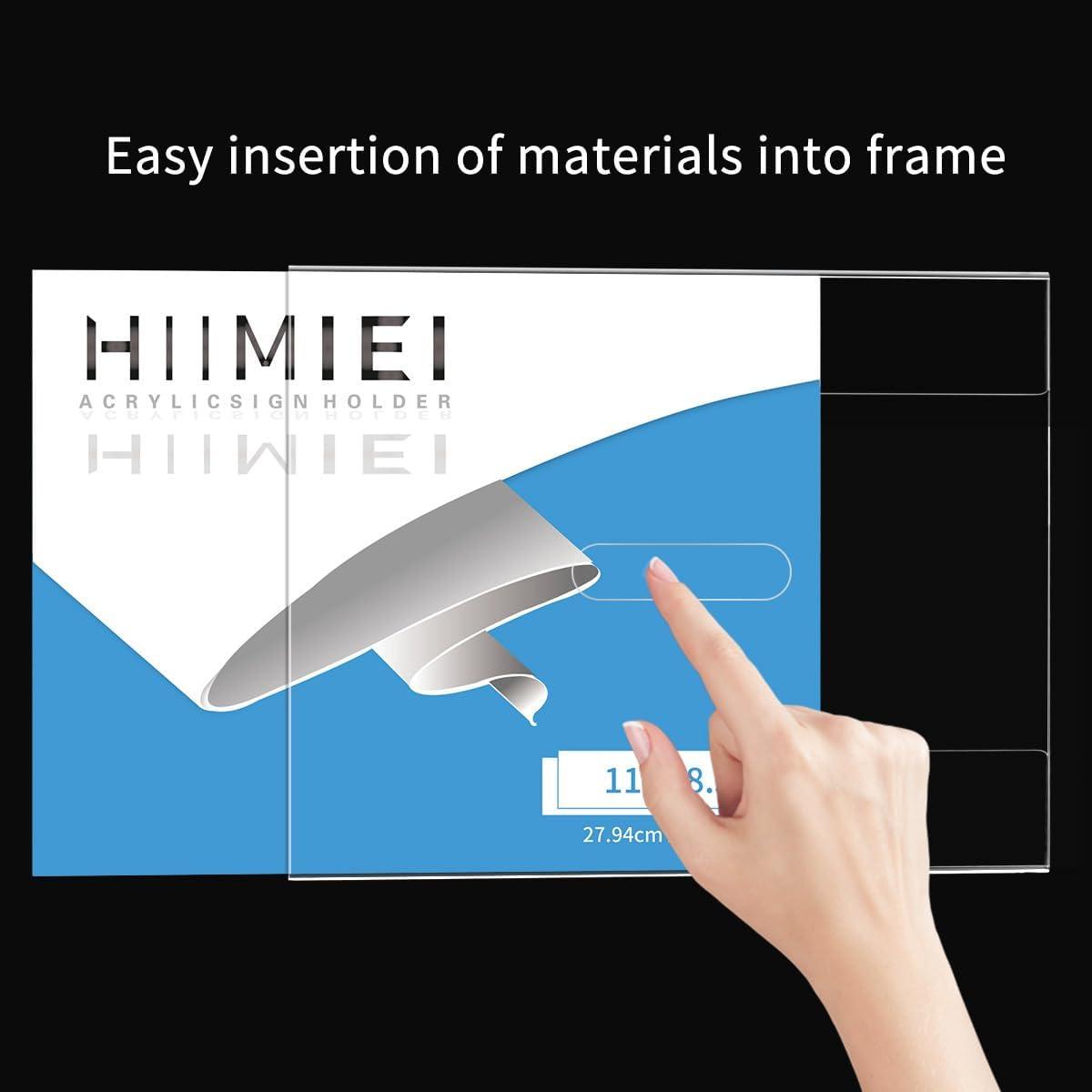 HIIMIEI Acrylic Wall Sign Holder 8.5x11 Inch Horizontal with 3M Tape, 8 1/2 x 11 Clear Plastic Plexiglass Sign Holder for Office, Home, Store, Restaurant-No Drilling(6 Pack)
